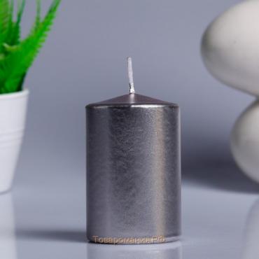 Свеча - цилиндр парафиновая, лакированная, серебряный металлик, 5,6×8 см
