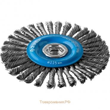 Щетка дисковая "ЗУБР" 35192-115_z02, для УШМ, стальная 0.5 мм, плетеные пучки, М14х115 мм