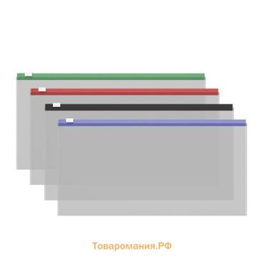 Папка-конверт на ZIP-молнии С6 ( 175×117 мм), 120 мкм, ErichKrause Fizzy Clear, c цветной молнией, тиснение, до 100 листов, микс