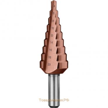 Сверло ступенчатое "ЗУБР" 29672-4-20-9_z01, 4-20 мм, 9 ступеней, трехгранный хвостовик