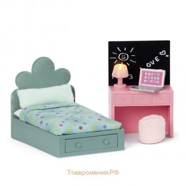 Набор мебели для кукольного домика «Комната подростка», кровать и компьютерный стол