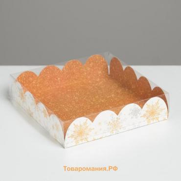 Коробка для кондитерских изделий с PVC крышкой «Снежинки», 13 х 13 х 3 см, Новый год