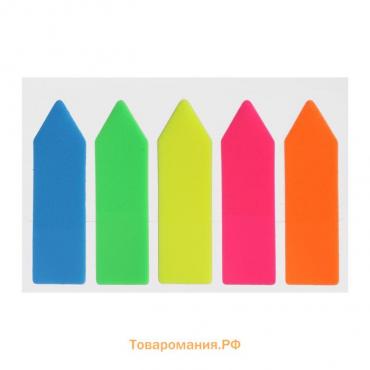Блок - закладка с липким краем, 12×45 мм, пластик, 5 цветов по 20 листов, неоновый