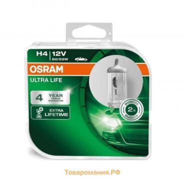 Лампа автомобильная Osram H4 12 В, 60/55 Вт, (P43t-38) ULTRA LIFE DuoBox, 64193ULT_HCB, 2 шт   52880