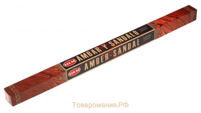 Благовония HEM "Amber Sandal. Амбер-Сандал", ", 8 палочек в упаковке, четырёхгранник