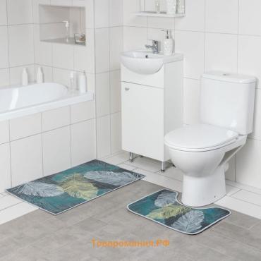 Коврики для ванной и туалета  «Пёрышки», 2 шт., 50×80 см, 50×40 см, форма МИКС
