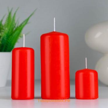 Набор свечей - цилиндров, набор 3 шт, красная (4х5 см, 4х9 см, 5х11,5 см)