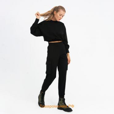 Костюм женский (брюки, свитшот) MINAKU: Casual Collection цвет чёрный, размер 46
