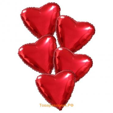 Шары фольгированные 19" «Сердца», набор 5 шт., цвет красный