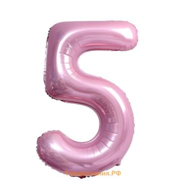 Шары воздушные фольгированные 40" «Цифра 5», нежно-розовый