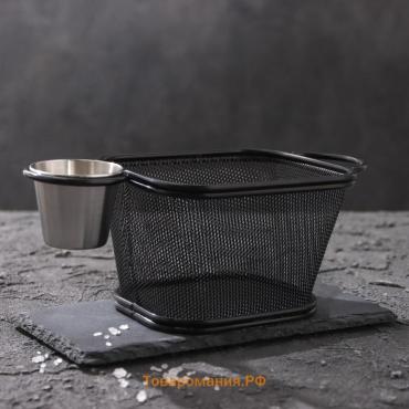 Корзинка для картофеля фри  «Ночь», 13×11.3×8.3 см, с соусником d=5 см, чёрная