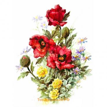 Ткань для вышивки лентами «Маки и луговые цветы», 19×24 см