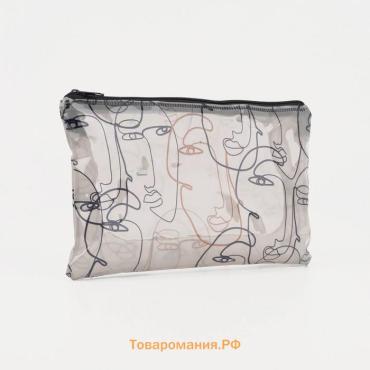 Косметичка-пенал на молнии, с рисунком «Лица», прозрачная/серая