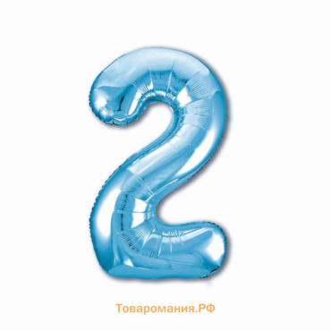 Шар воздушный фольгированный 40" «Цифра 2», голубой
