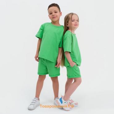 Комплект детский (футболка, шорты) KAFTAN Basic line, размер 32 (110-116 см), зелёный