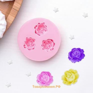 Молд  «Три малых розы», силикон, 4.5 см, розовый