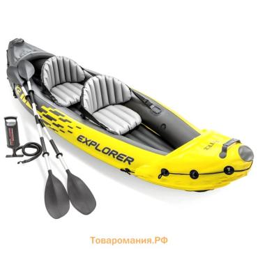 Лодка Explorer K2, 2-местная, 312 х 91 х 51 см, алюминиевые вёсла 213 см, насос, 2 сиденья, до 180 кг, 68307NP INTEX