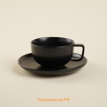 Чайная пара SL Home «Дарк», 300 мл, блюдце d=16.5 см, фарфор, чёрная