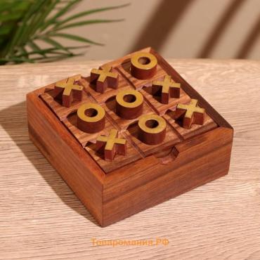Игра настольная 2 в 1, крестики-нолики, солитёр, 11.5×11.5×5 см, дерево шишам