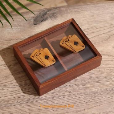 Шкатулка для игральных карт на 2 колоды, 15.5×12×3.5 см, дерево шишам